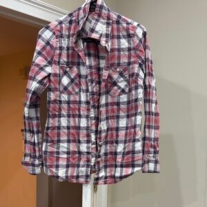 BCBGeneration Red and White Plaid Casual Shirt